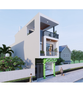 Công trình nhà Phố Liền kề 1 trệch 2 lầu sân Thượng mái bê tông cốt thép